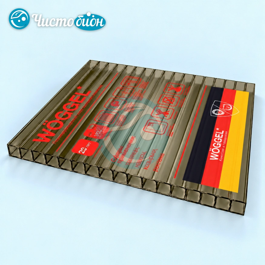 Сотовый поликарбонат WOGGEL 10 мм бронзовый, габариты листа 2.1x12 м для дома и дачи